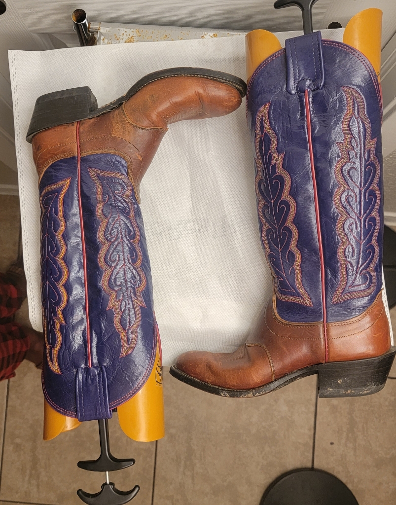 Classic Two-Tone Leather Western Boots - Purple & Brown